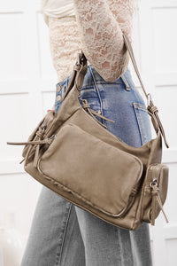 City Curfew Faux Leather Zipper Handbag (Grey) - NanaMacs