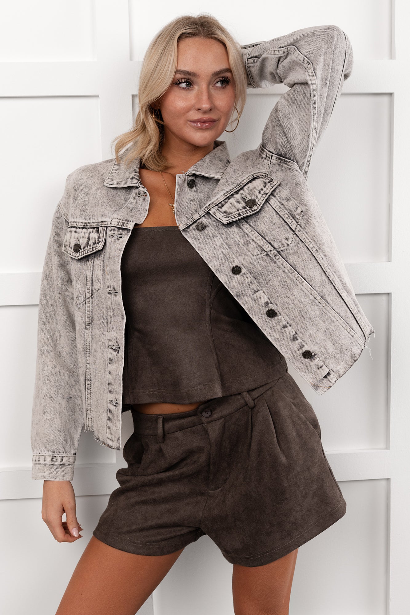 Always Enough Acid Wash Denim Jacket (Grey) - NanaMacs