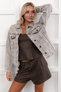 Always Enough Acid Wash Denim Jacket (Grey) - NanaMacs