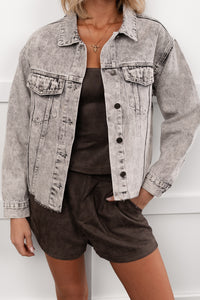 Always Enough Acid Wash Denim Jacket (Grey) - NanaMacs