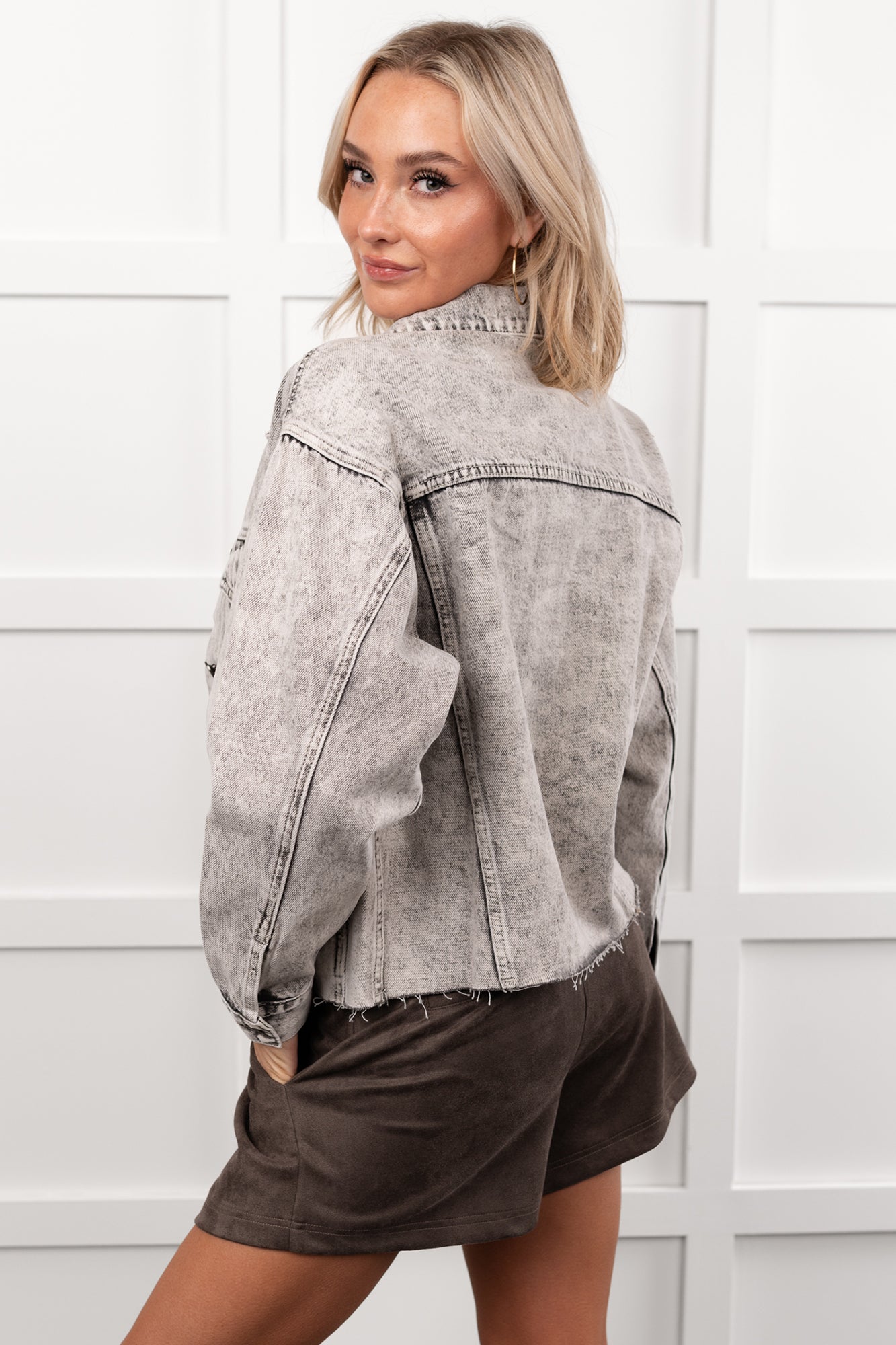 Always Enough Acid Wash Denim Jacket (Grey) - NanaMacs