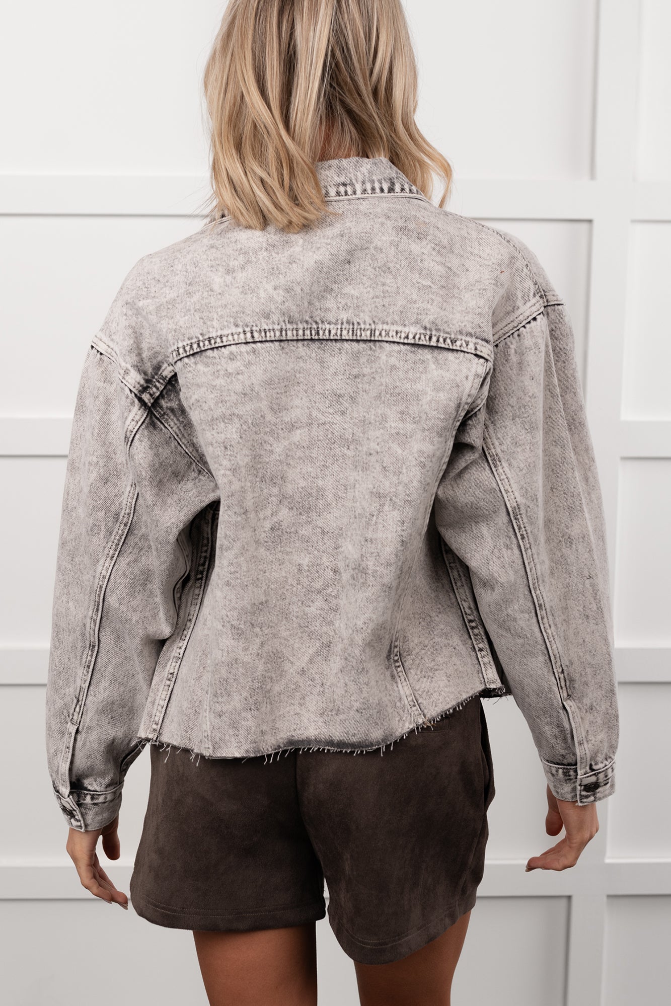 Always Enough Acid Wash Denim Jacket (Grey) - NanaMacs