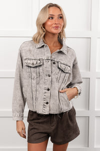 Always Enough Acid Wash Denim Jacket (Grey) - NanaMacs