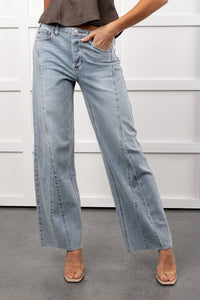 Glenn High Rise Wide Leg Jemina Denim Jeans (Light) - NanaMacs