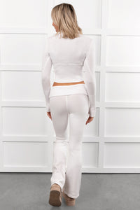 Wait & See Ribbed Two Piece Lounge Set (White) - NanaMacs