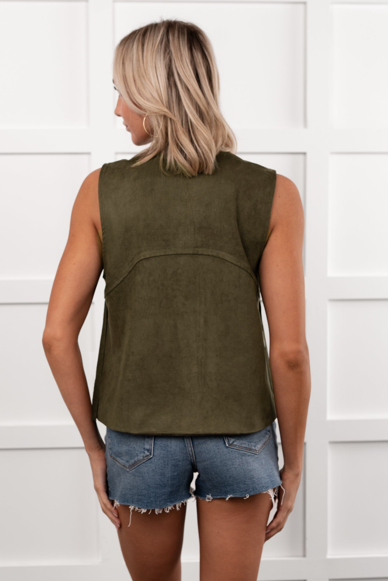 Barnwood Love Faux Suede Fringe Detail Vest (Dark Olive) - NanaMacs