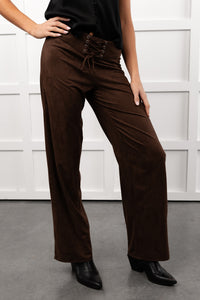 Unmatched Charm Lace-Up Suede Pants (Brown) - NanaMacs