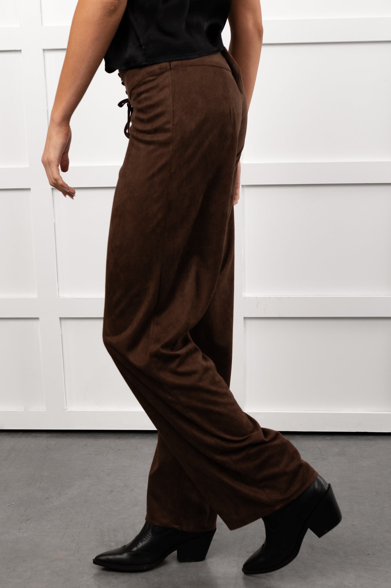 Unmatched Charm Lace-Up Suede Pants (Brown) - NanaMacs