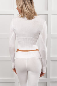 Wait & See Ribbed Two Piece Lounge Set (White) - NanaMacs