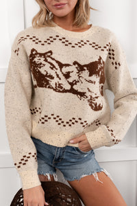 Rodeo Radiance Horse Pattern Knit Sweater (Oatmeal) - NanaMacs
