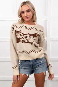 Rodeo Radiance Horse Pattern Knit Sweater (Oatmeal) - NanaMacs