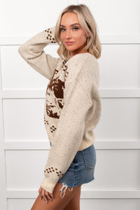 Rodeo Radiance Horse Pattern Knit Sweater (Oatmeal) - NanaMacs