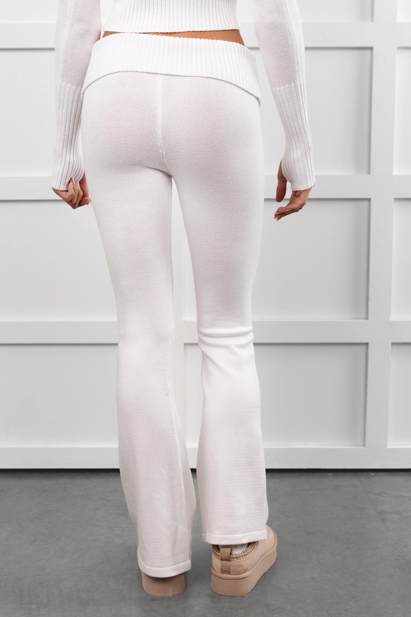 Wait & See Ribbed Two Piece Lounge Set (White) - NanaMacs