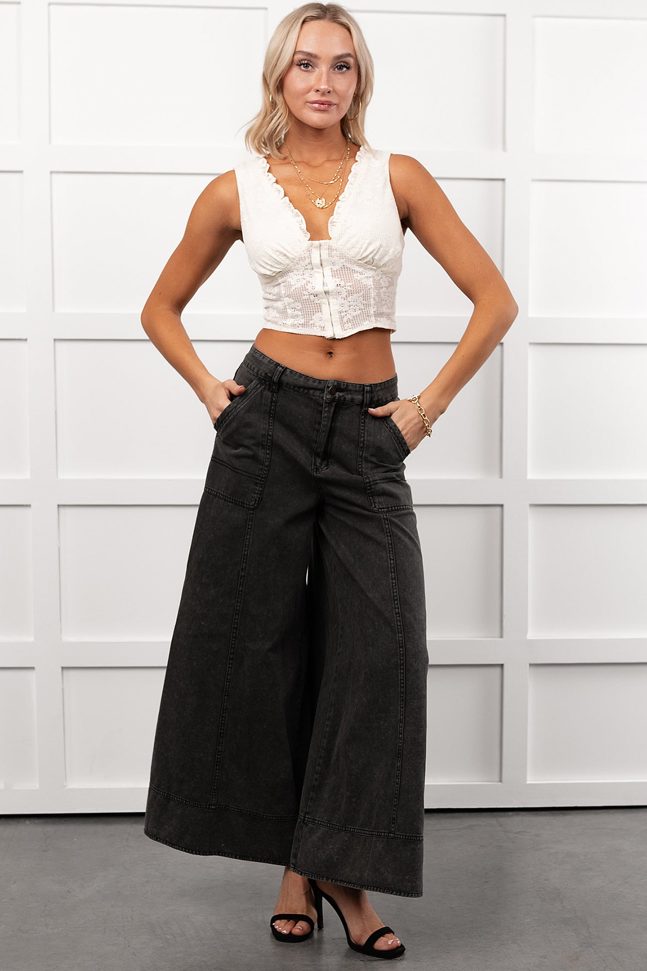 Norris Ultra Wide Leg Mustard Seed Jeans (Charcoal) - NanaMacs