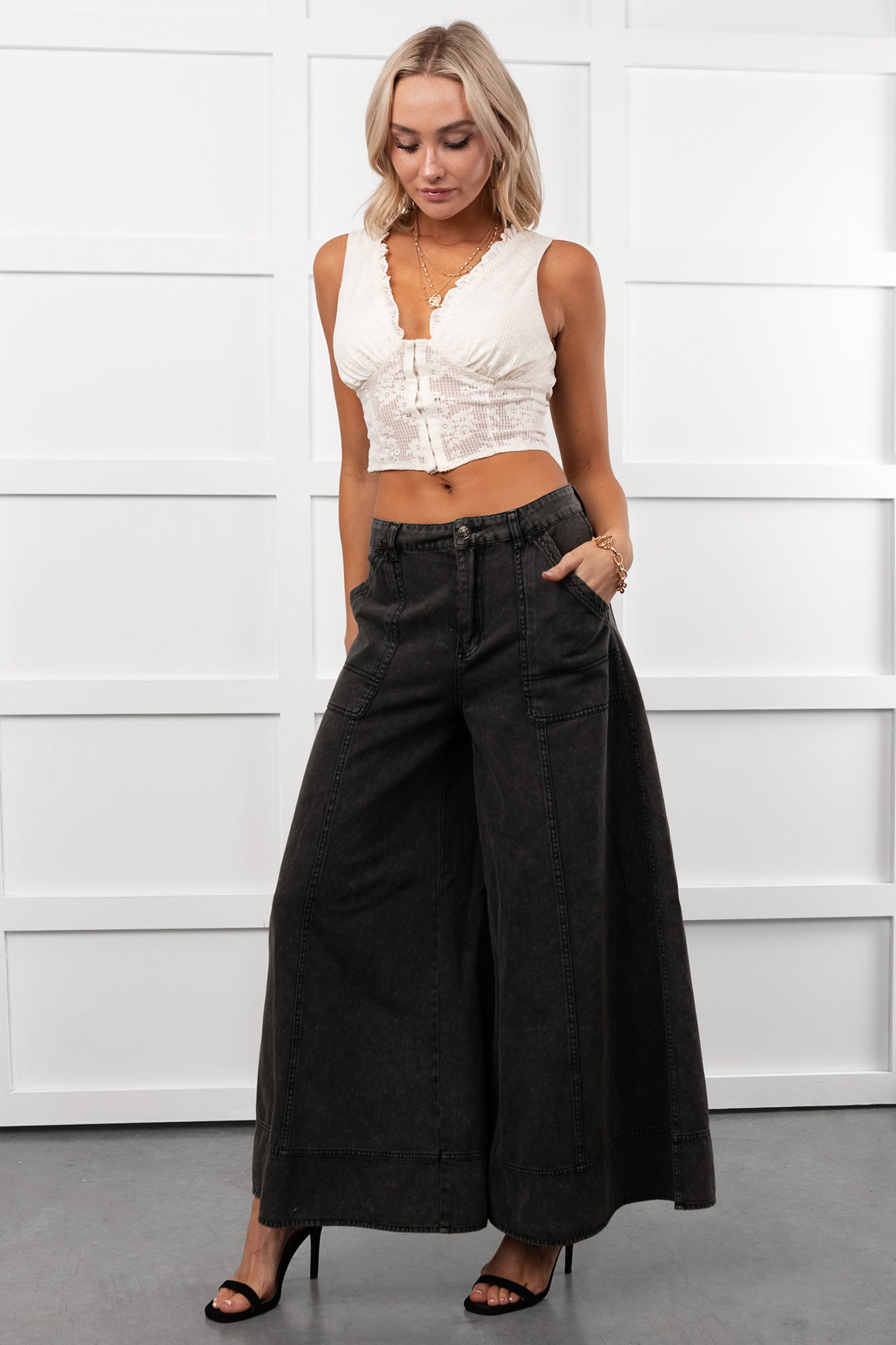 Norris Ultra Wide Leg Mustard Seed Jeans (Charcoal) - NanaMacs