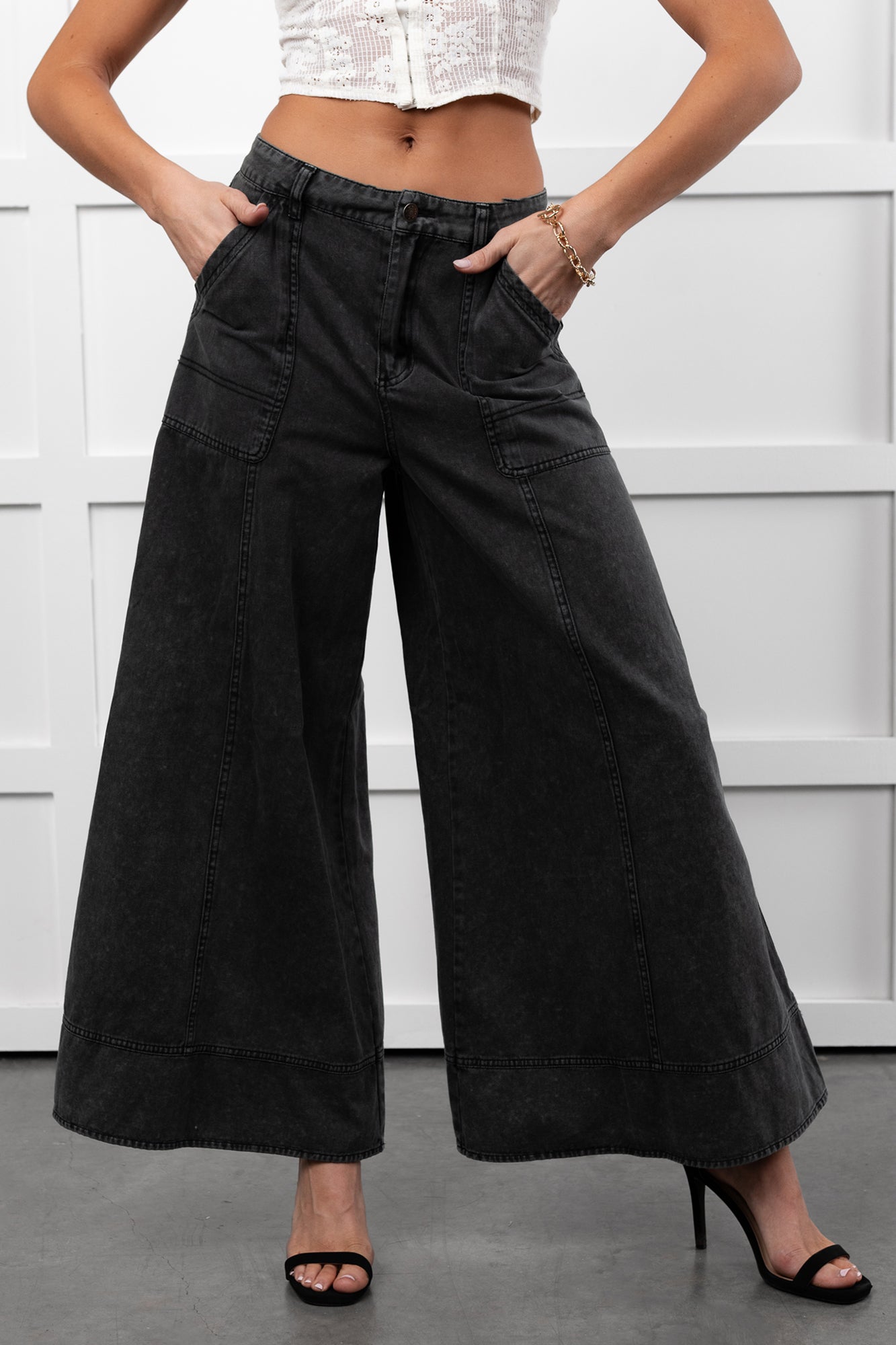 Norris Ultra Wide Leg Mustard Seed Jeans (Charcoal) · NanaMacs