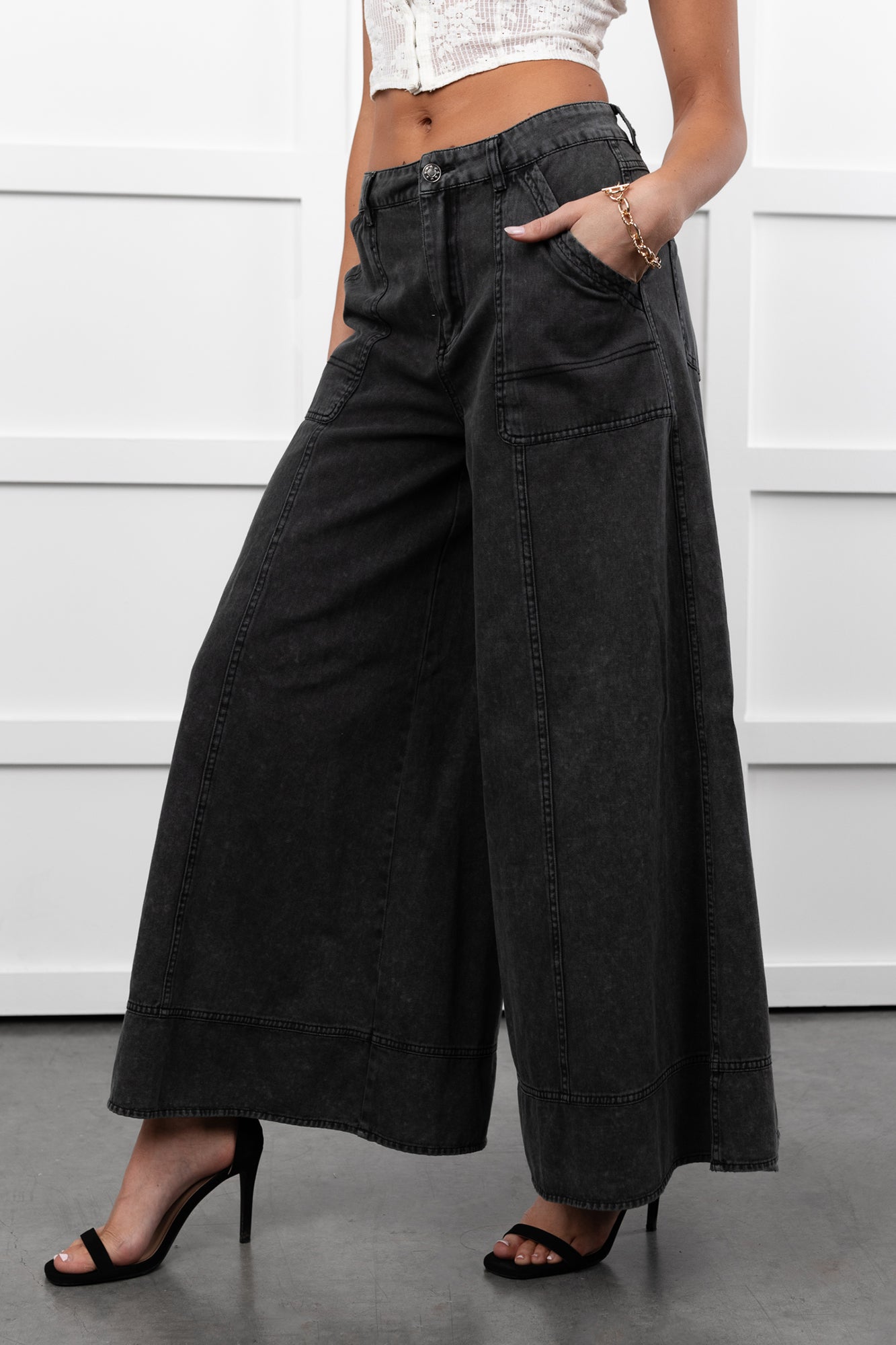 Norris Ultra Wide Leg Mustard Seed Jeans (Charcoal) · NanaMacs