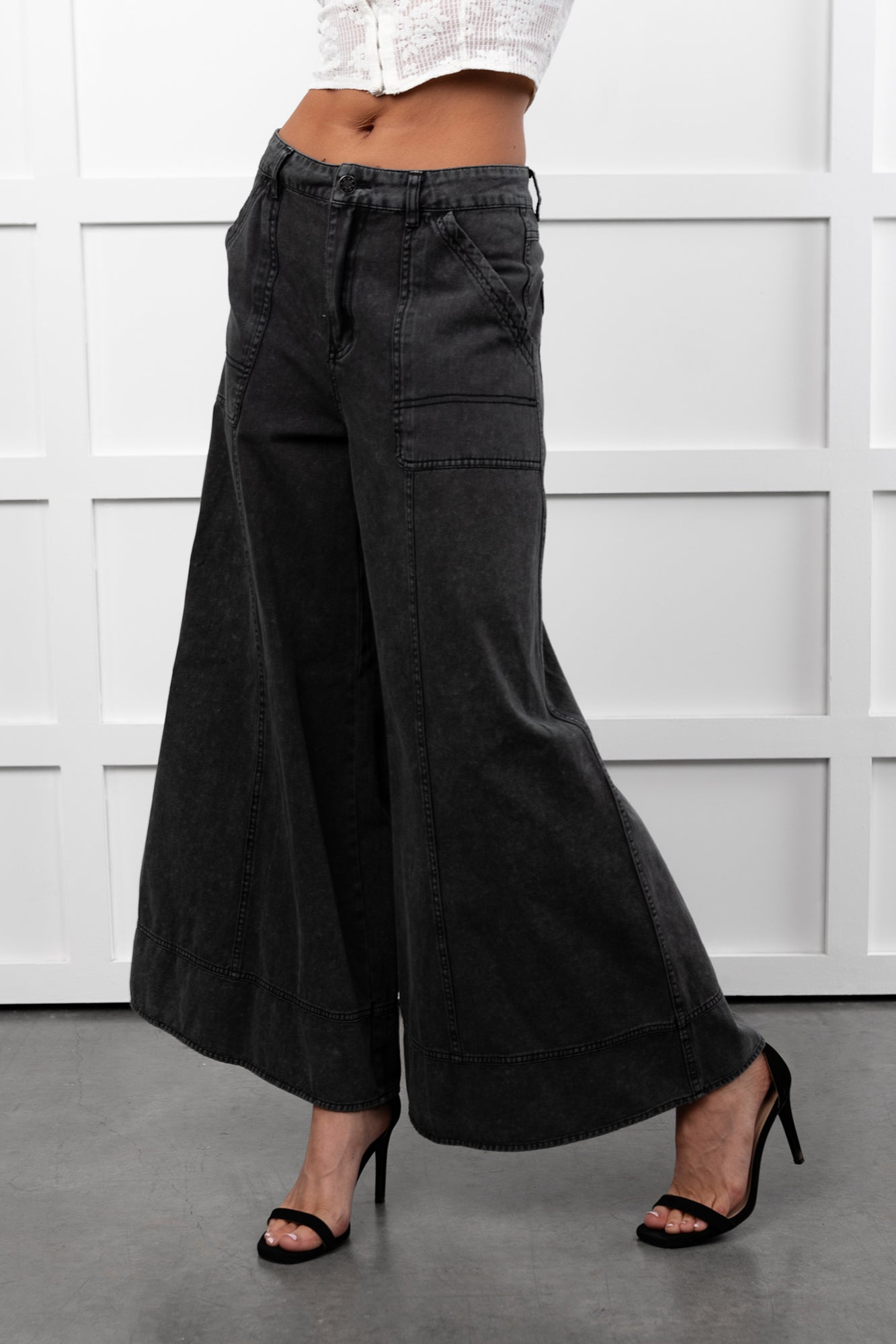 Norris Ultra Wide Leg Mustard Seed Jeans (Charcoal) - NanaMacs