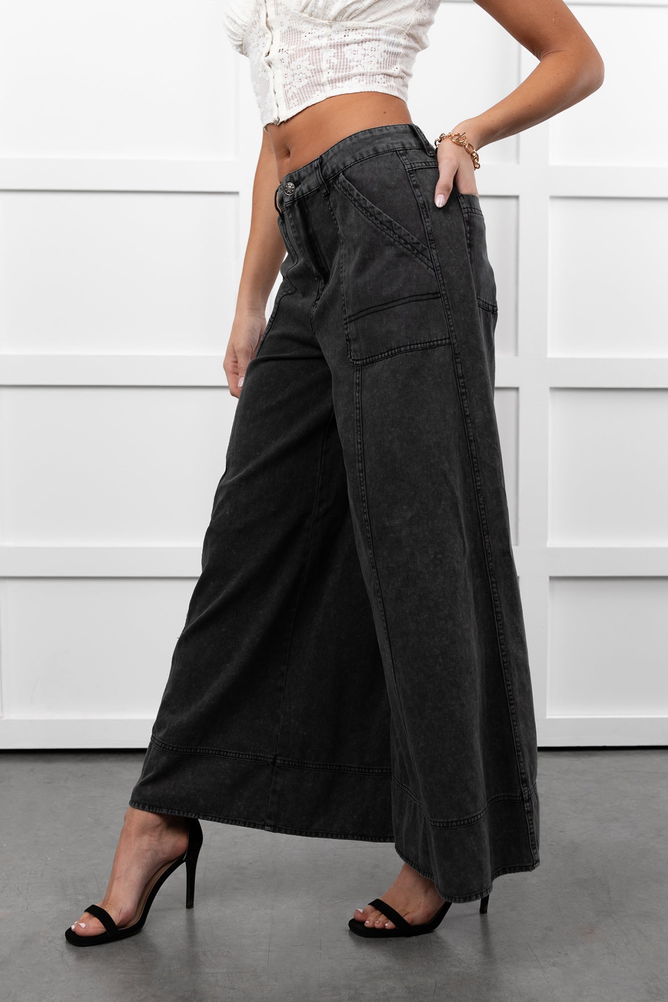 Norris Ultra Wide Leg Mustard Seed Jeans (Charcoal) - NanaMacs