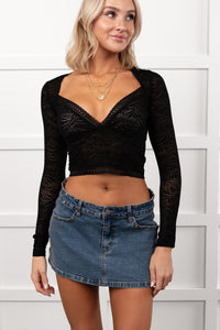 Garden Girl Leaf Pattern Long Sleeve Top (Black) - NanaMacs