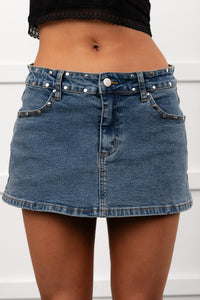 Cupid On Call Studded Mini Skirt (Medium Denim) - NanaMacs