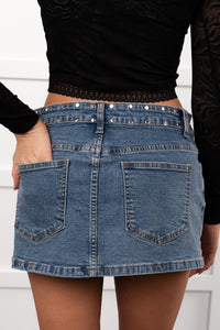 Cupid On Call Studded Mini Skirt (Medium Denim) - NanaMacs