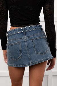 Cupid On Call Studded Mini Skirt (Medium Denim) - NanaMacs