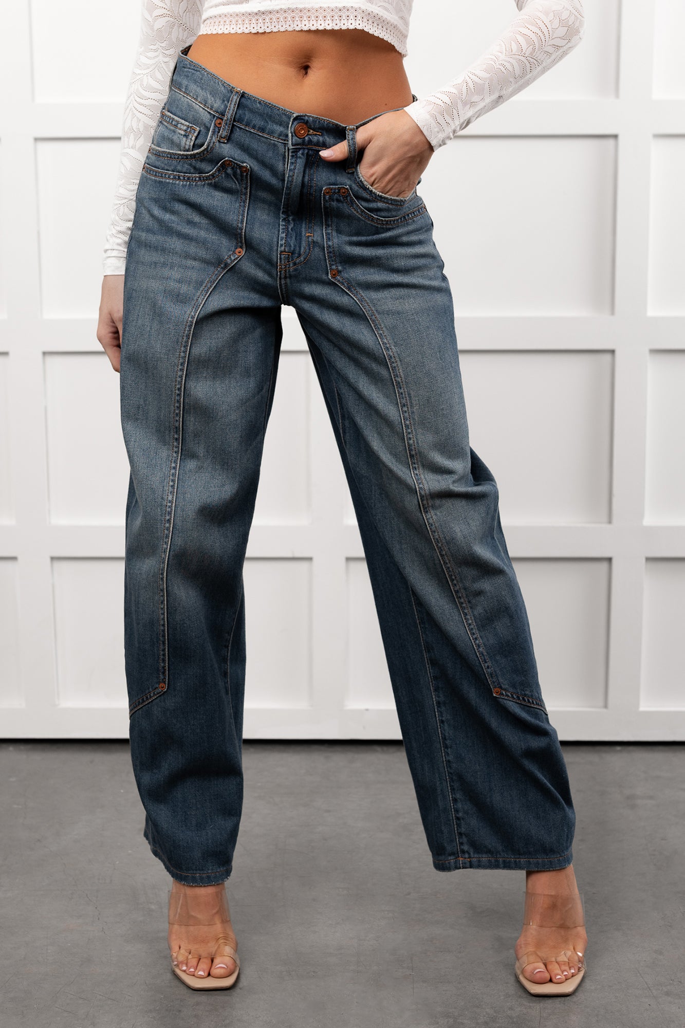 Elise Vintage Baggy Wide Leg Hidden Jeans (Medium) - NanaMacs