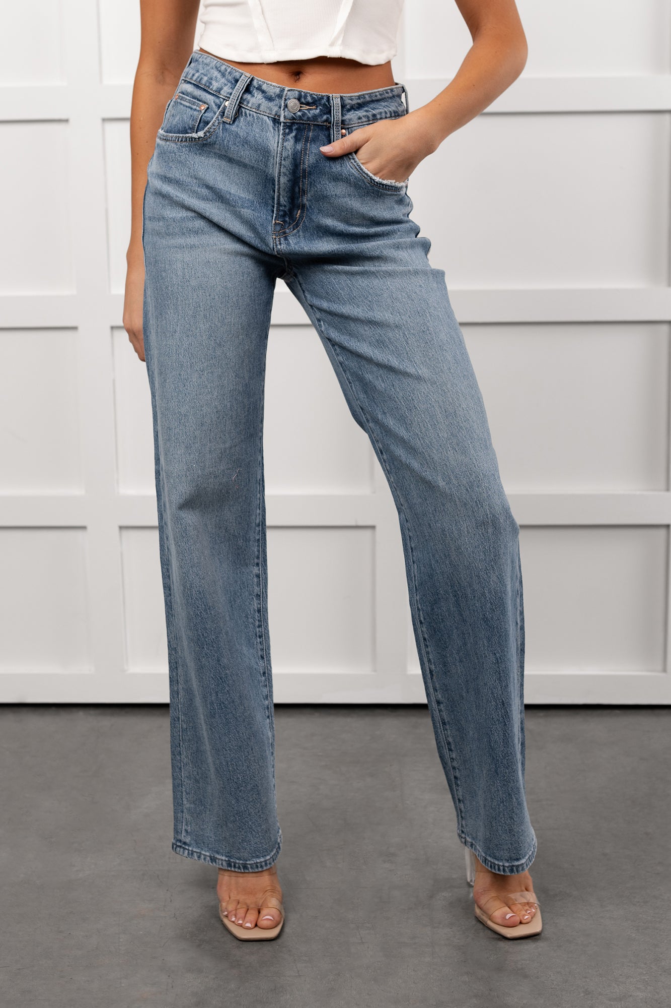 Graysen Wide Leg Mica Denim Jeans (Penn Blue) - NanaMacs