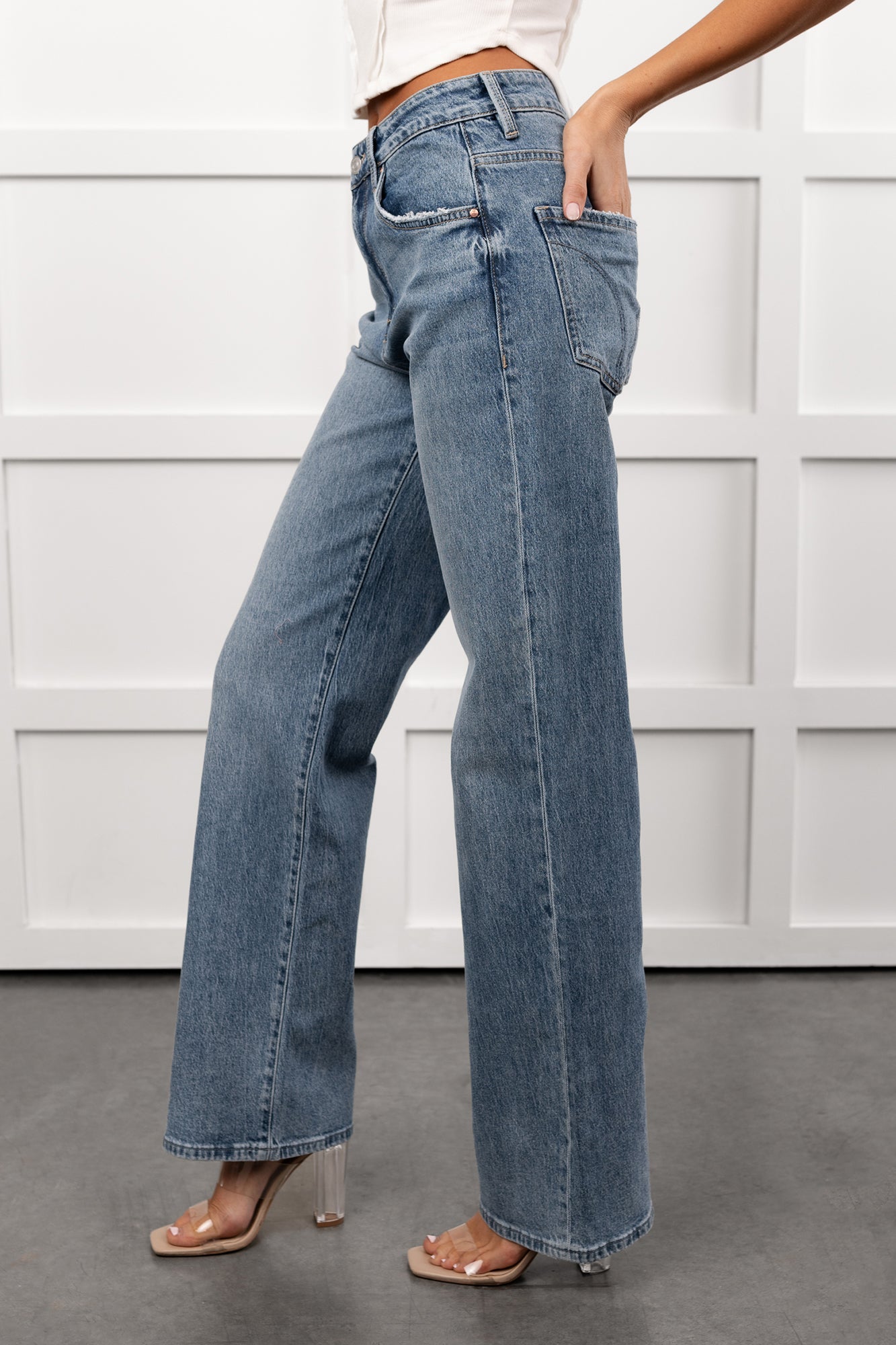 Graysen Wide Leg Mica Denim Jeans (Penn Blue) - NanaMacs