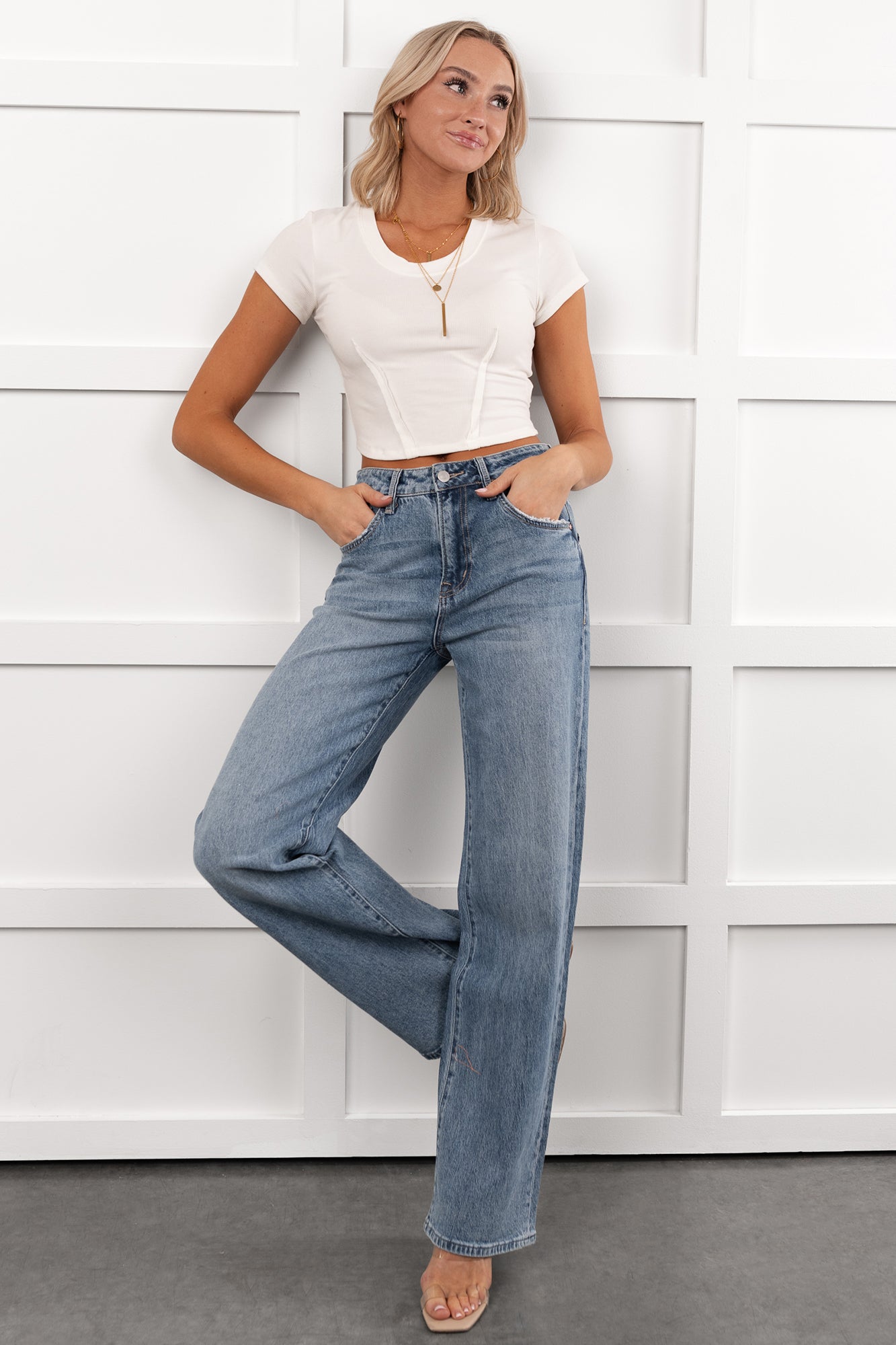 Graysen Wide Leg Mica Denim Jeans (Penn Blue) - NanaMacs