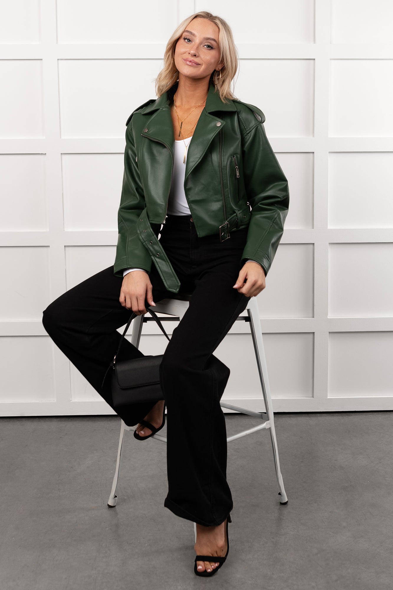 Rule Maker Faux Leather Cropped Jacket (Hunter Green) · NanaMacs