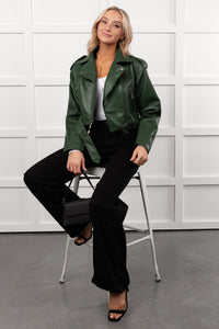 Rule Maker Faux Leather Cropped Jacket (Hunter Green) - NanaMacs
