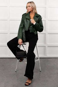 Rule Maker Faux Leather Cropped Jacket (Hunter Green) - NanaMacs