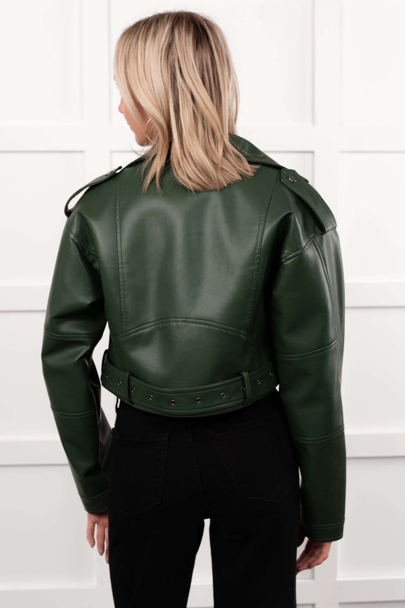 Rule Maker Faux Leather Cropped Jacket (Hunter Green) - NanaMacs
