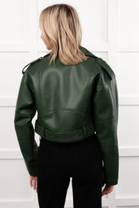Rule Maker Faux Leather Cropped Jacket (Hunter Green) - NanaMacs