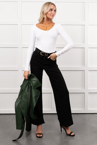 Mara Wide Leg Cuffed Judy Blue Stretchy Jeans (Black) - NanaMacs