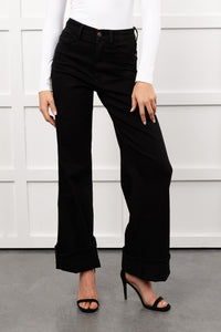 Mara Wide Leg Cuffed Judy Blue Stretchy Jeans (Black) - NanaMacs