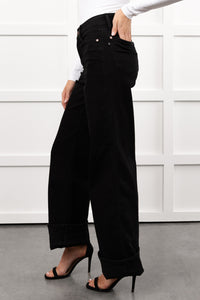 Mara Wide Leg Cuffed Judy Blue Stretchy Jeans (Black) - NanaMacs
