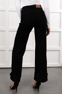 Mara Wide Leg Cuffed Judy Blue Stretchy Jeans (Black) - NanaMacs