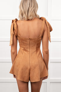 Life Manifest Sleeveless Faux Suede Romper (Camel) - NanaMacs