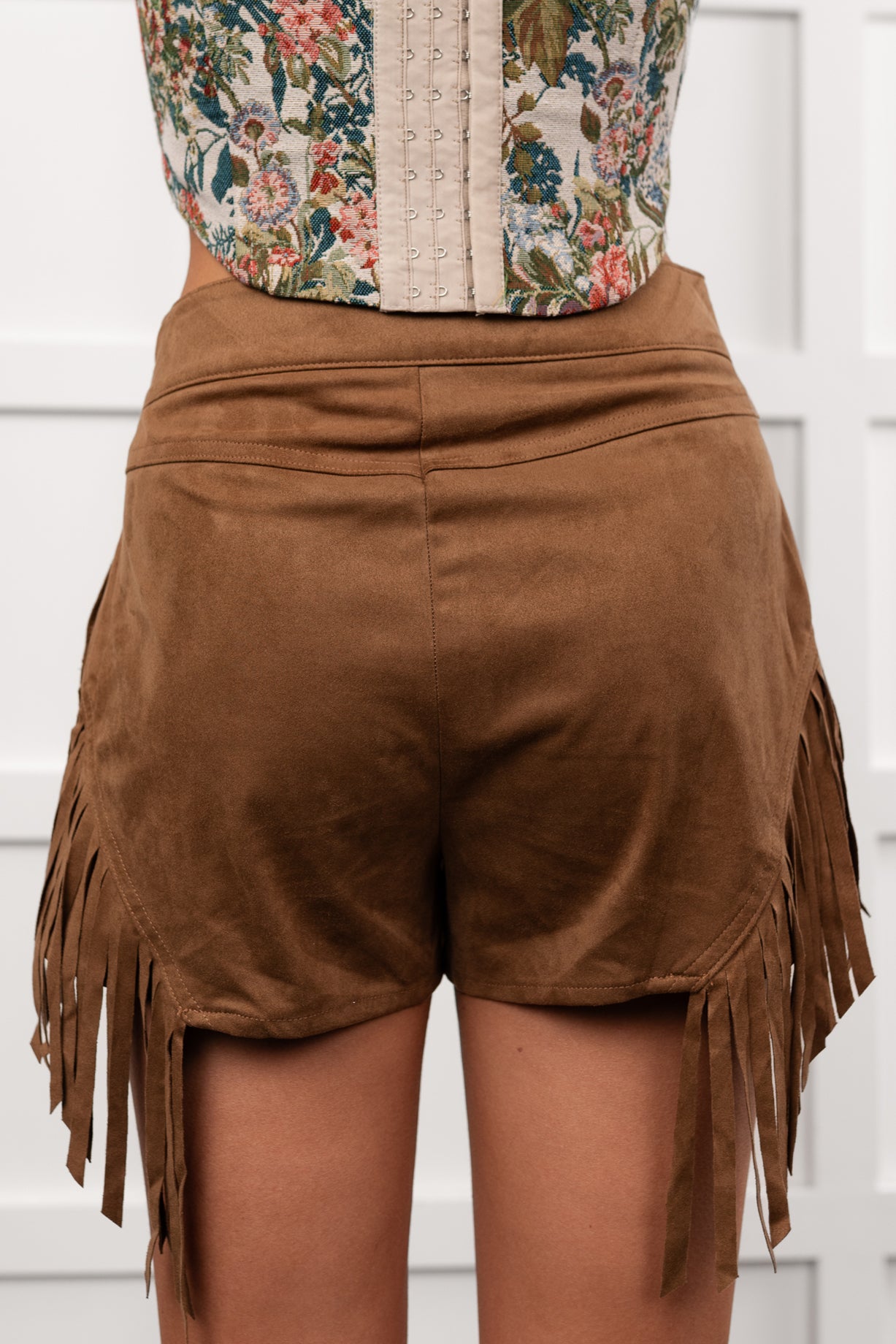 Hats Off Here High Rise Suede Fringe Shorts (Mocha) - NanaMacs