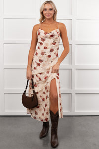 Inner Goddess Sleeveless Floral Midi Dress (Cream)