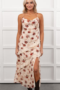 Inner Goddess Sleeveless Floral Midi Dress (Cream)