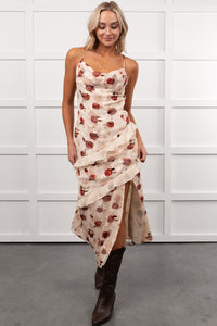 Inner Goddess Sleeveless Floral Midi Dress (Cream)