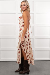 Inner Goddess Sleeveless Floral Midi Dress (Cream)