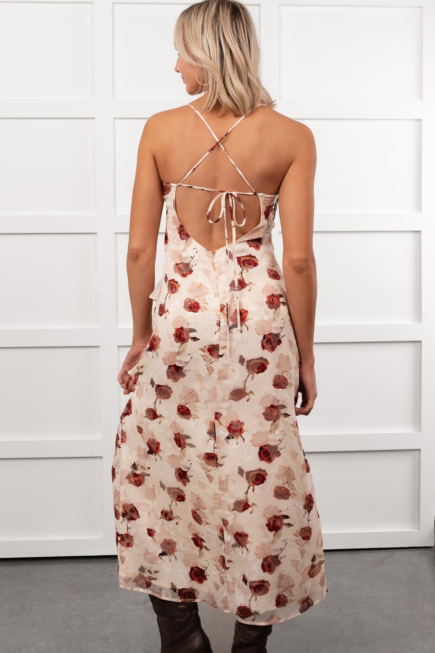 Inner Goddess Sleeveless Floral Midi Dress (Cream)