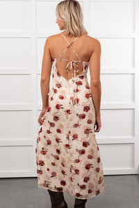 Inner Goddess Sleeveless Floral Midi Dress (Cream)
