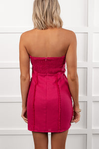 It Takes Passion Frayed Strapless Mini Dress (Hot Pink) - NanaMacs
