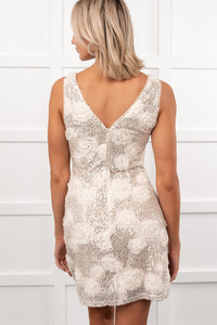 Truly Astonishing Sleeveless Sequin Floral Dress (Champagne) - NanaMacs